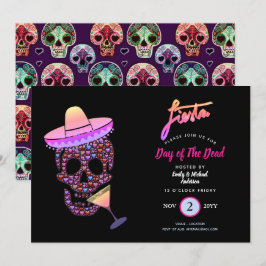 Modern Day of the dead Fiesta Inbjudningskort Rosa