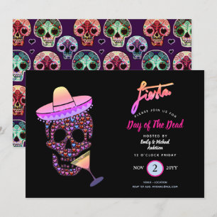 Modern Day of the dead Fiesta Inbjudningskort Rosa