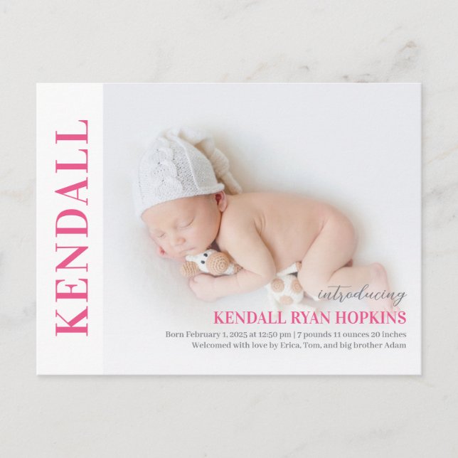 Modern Debut Baby Birth Notification Postcard Vykort (Framsida)