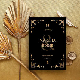 Modern Deco | Black and Gold Photo Back Wedding Spara Datumet