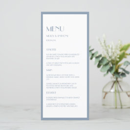 Modern Deco Dusty Blue Bröllop Flat Menu Meny