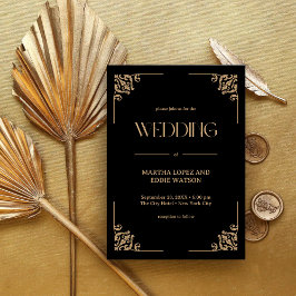 Modern Deco | Elegant Black and Gold Wedding Inbjudningar