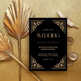 Modern Deco | Elegant Black and Gold Wedding Inbjudningar