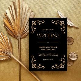 Modern Deco | Elegant Black and Gold Wedding Inbjudningar