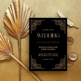 Modern Deco | Elegant Black and Gold Wedding Inbjudningar