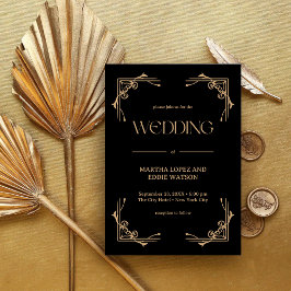 Modern Deco | Elegant Black and Gold Wedding Inbjudningar