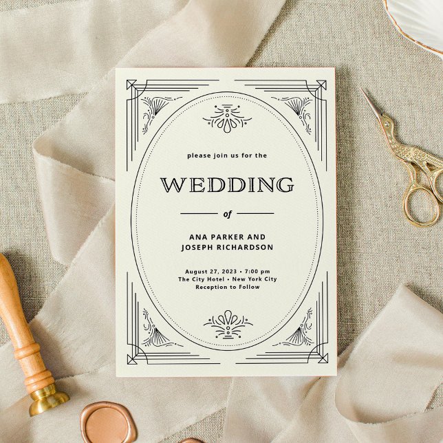 Modern Deco | Elegant Black och Elfenbenskusten Br Inbjudningar (Skapare uppladdad)