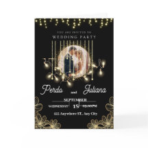 Modern Deco Elegant Black och guld Bröllop inbjude