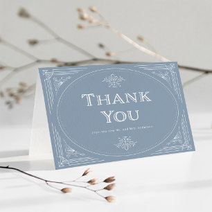 Modern Deco Elegant Dusty Blue and White Bröllop Tack Kort