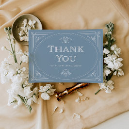 Modern Deco | Elegant Dusty Blue and White Bröllop Tack Kort