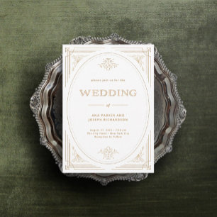 Modern Deco Elegant falsk guld- och vit bröllops Inbjudningar