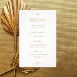Modern Deco | Elegant Guld och Vita Bröllop Menu Flygblad