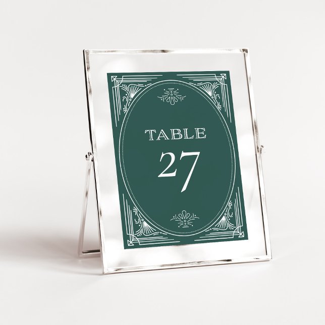 Modern Deco | ELEGANT HELGDAG GRÖNT BRÖLLOP Bordsnummer (Festive green table numbers in an elegant art deco style for your holiday wedding)