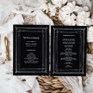 Modern Deco Elegant Onyx Black and White Bröllop Program