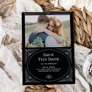 Modern Deco   Elegant Onyx Black and White Photo Spara Datumet