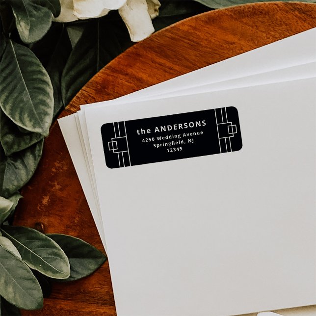 Modern Deco | Elegant Onyx Black and White Returadress Etikett (Skapare uppladdad)