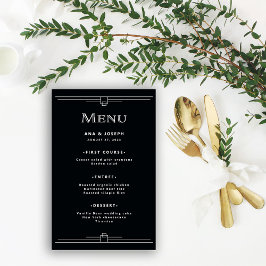 Modern Deco | Elegant Onyx Black Bröllop Menu Flygblad