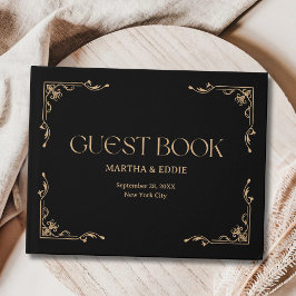 Modern Deco | Elegant Svart och Guld Bröllop Gästböcker