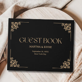 Modern Deco | Elegant Svart och Guld Bröllop Gästböcker