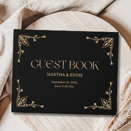 Modern Deco | Elegant Svart och Guld Bröllop Gästböcker