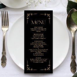 Modern Deco | Elegant Svart och Guld Bröllop Meny