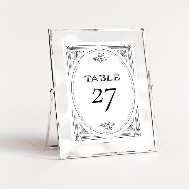 Modern Deco | Elegant Svarta och vita Bröllop Bordsnummer (An elegant, art deco style wedding table number in black and white)
