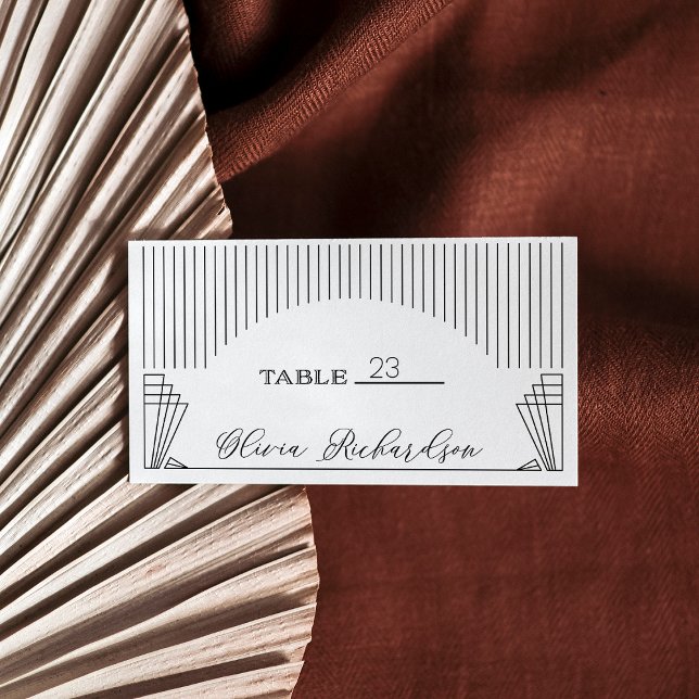 Modern Deco | Elegant Svarta och vita Bröllop Placeringskort (A glamorous, black and white, art deco style flat place card)