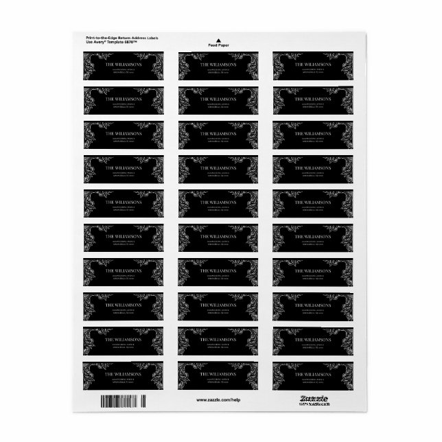 Modern Deco | Elegant Svarta och vita Bröllop Returadress Etikett (Helt Ark)