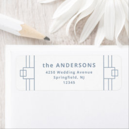 Modern Deco | Elegant Vit och blått Returadress Etikett