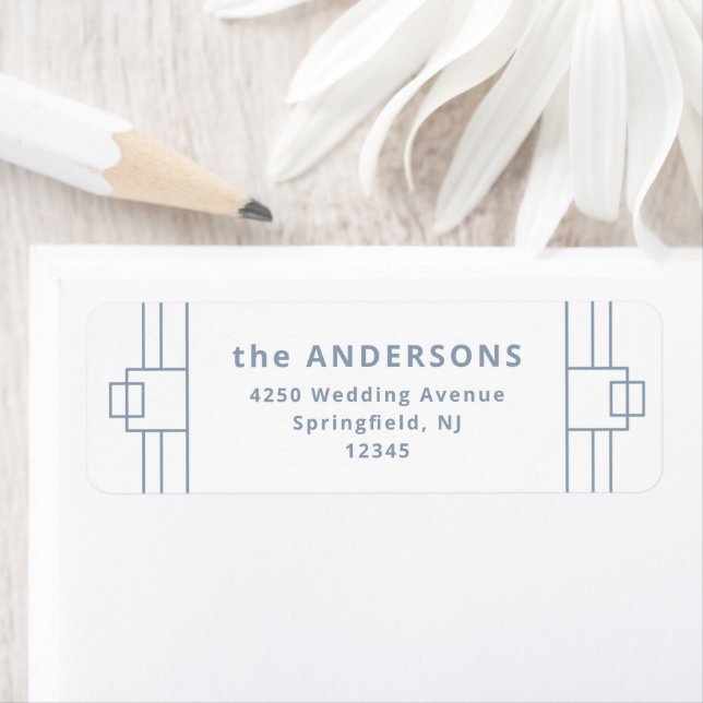 Modern Deco | Elegant Vit och blått Returadress Etikett (Insitu)
