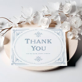 Modern Deco | Elegant White och Dusty Blue Bröllop Tack Kort