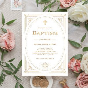 Modern Deco Faux Guld och White Baptism Inbjudningar