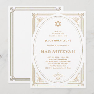 Modern Deco   Faux Guld och White Pub Mitzvah Inbjudningar