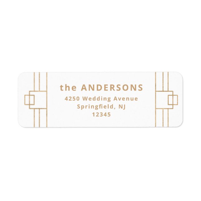 Modern Deco | Faux Guld och White Returadress Etikett (Framsidan)