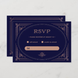 Modern Deco | Faux Ro Guld och Navy Blue Bröllop OSA Kort