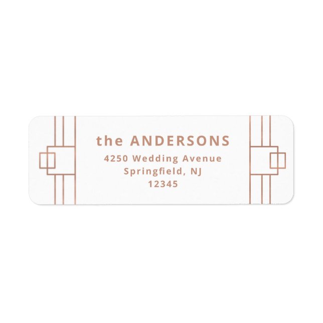 Modern Deco | Faux Ro Guld och White Returadress Etikett (Framsidan)