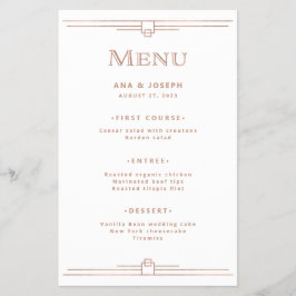 Modern Deco | Faux Ro Guld på White Bröllop Menu Flygblad