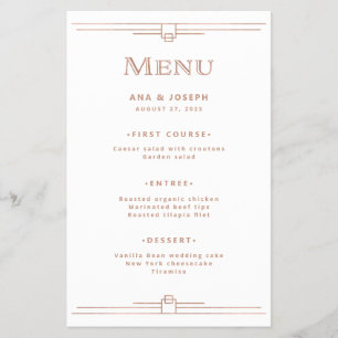 Modern Deco Faux Ro Guld på White Bröllop Menu Flygblad
