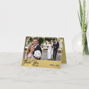Modern Deco Guld Peacock 2-foto-Bröllop-mapp Tack Kort