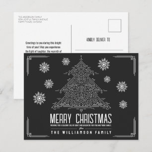 Modern Deco Julgran Snöflingor White Black Helg Vykort