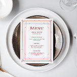 Modern Deco | Light Silver White med Red Bröllop Meny<br><div class="desc">Dessa glamorösa menyer i bröllop har en modern centrifugering på klassisk konst deco. Ett ornat,  festive Red geometric ram och prydnadsbeläggning dekorerar en mycket ljusvit silver-elegant för en dramatisk,  glamorös och vintage 1920:s bröllop-utseende som är perfekt för er bröllop i julen.</div>