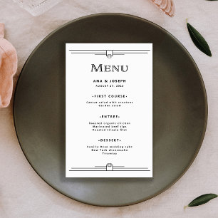 Modern Deco Menu för Svarta och vita Bröllop Flygblad