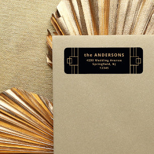Modern Deco Onyx Black och Faux Guld Returadress Etikett