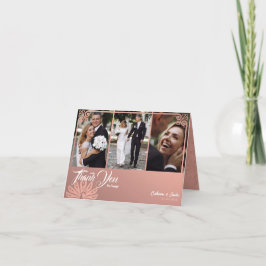 Modern Deco Rosa Peacock 3 Photo Bröllop Folkad Tack Kort