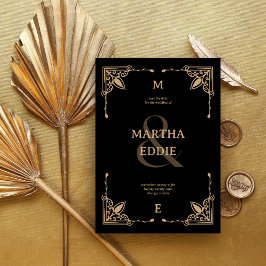 Modern Deco | Svart och Guld Foto Bakåt Bröllop Spara Datumet