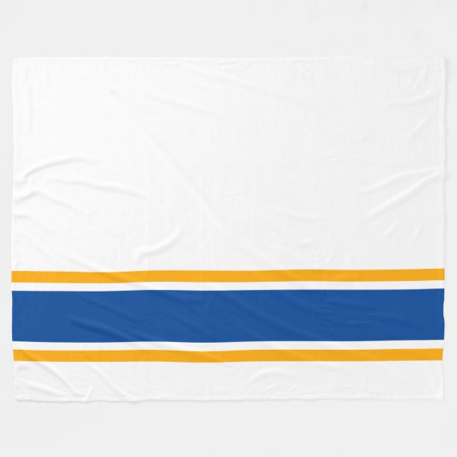 Modern Deep Blue Gult Tävla Rand on White Fleecefilt (Framsidan (Horisontell))