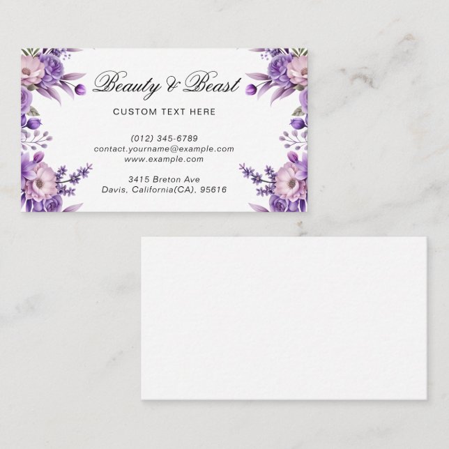 Modern Deep Pink Floral Calling Card with Elegance (Fram/baksida)