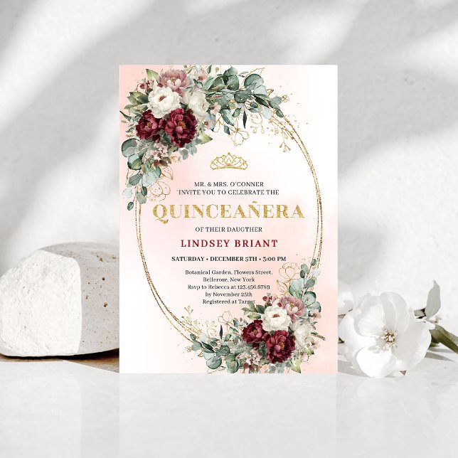 Modern Deep Red Flowers 15th Birthday Invitation Inbjudningar (Modern Deep Red Flowers 15th Birthday Invitation)