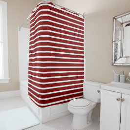 Modern Deep Red & White Striped Shower Curtain