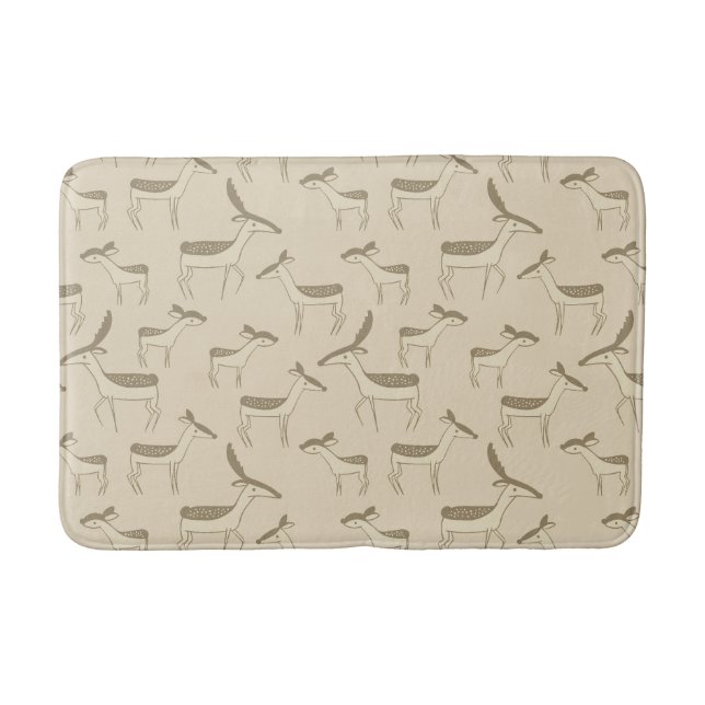 Modern Deer Illustration Beige Pattern Badrumsmatta (Framsidan)